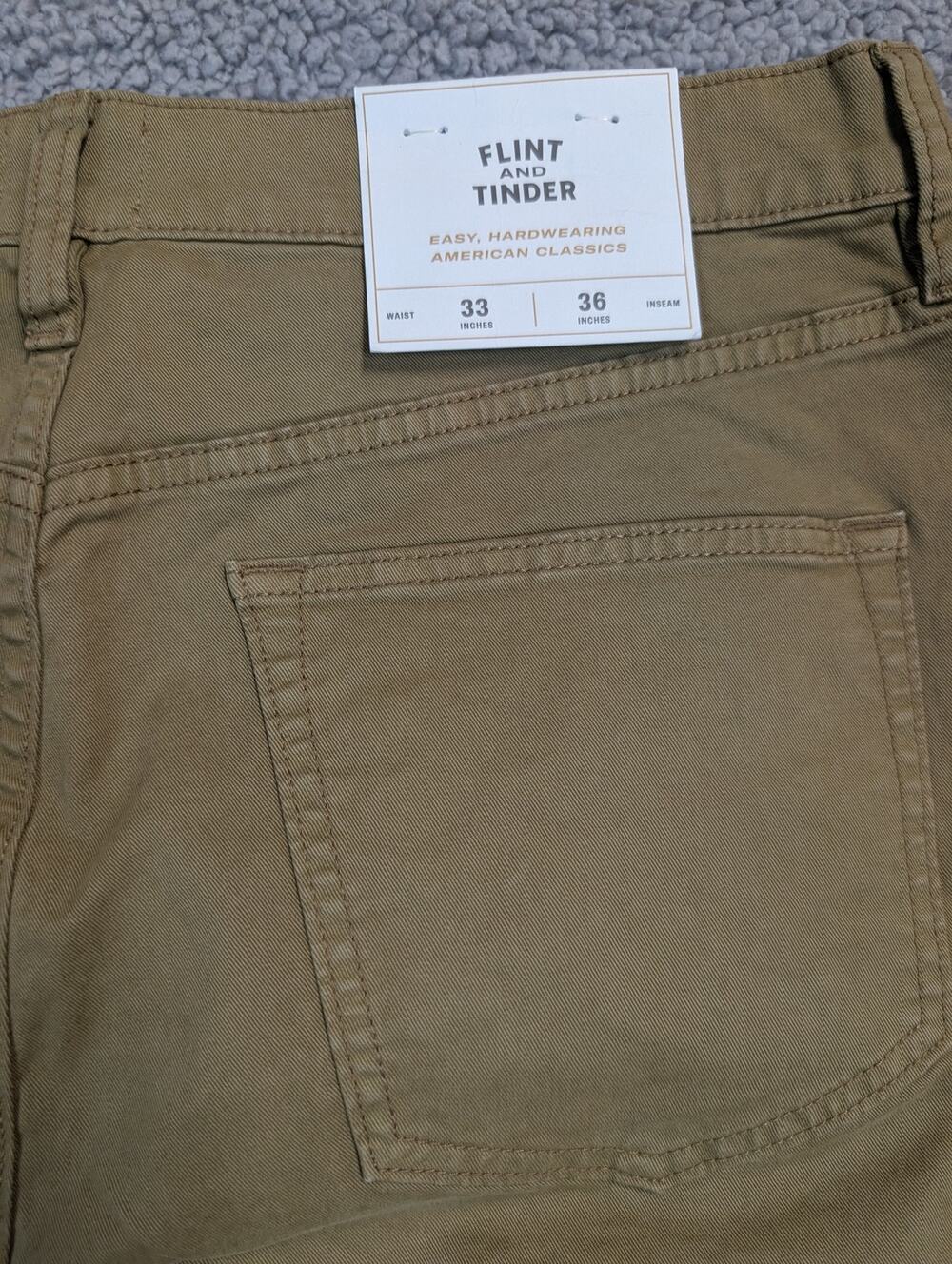 NWT Flint and Tinder Chinos Men's Size 33x36 Khaki Tapered Fit (1070)